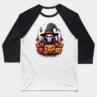 Skeleton wizard with pumpkins Baseball T-Shirt